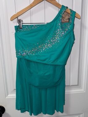 Chelsea B - Teal Two-Piece Dance Costume with Crystal Accents